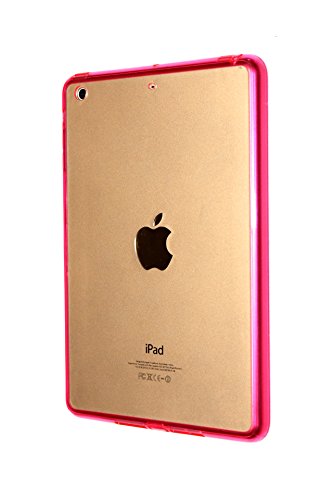 iPad Air 2 / iPad Air II Retina Hybrid Bumper Clear Back Cover Case, USBuyForLess U.S.A. Color Bumper Rim - [1.5mm Slim Fit] [Shock Absorption] Jelly TPU Bumper with Crystal Clear Transparent Back Cover for Apple iPad Air 2 / Air II (HOT PINK)
