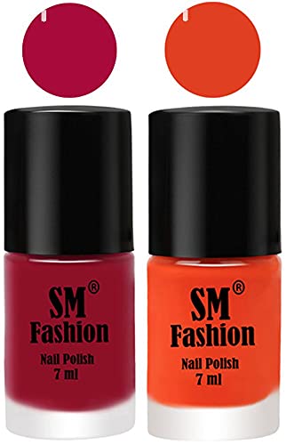 Image of Long Lasting Nail Polish | Nail Paint Combo 7 ml Each) - Set of 2 Raspberry-Reddish Orange