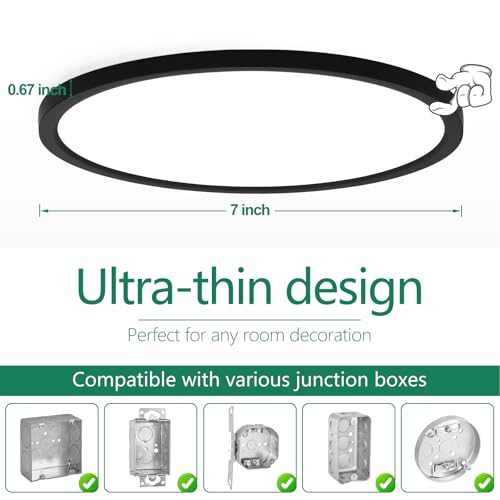 Image of Brightever 7 Inch LED Flush Mount Ceiling Light Fixture, Dimmable, 1200LM