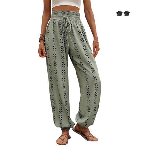 Women Print Summer Trendy Pants Straight Leg Lightweight Comfy Baggy Trousers S~XL