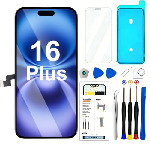 LMQ for iPhone 16 Plus Screen Replacement Full HD LCD Display COF 3D Touch Digitizer Assembly for (Models A3290 A3082 A3289 A3291) 6.7 inch with Repair Tool Kits Waterproof Adhesive+Screen Protector