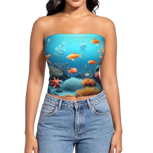 Top tubo sin tirantes coral fish para mujer con agarre de silicona miniatura 2