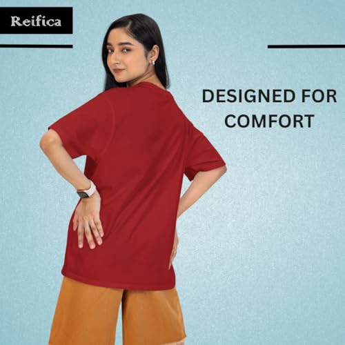 Image of Reifica 100% Pure Cotton Printed Half Sleeve Oversized Tshirts for Women Combo Pack of 2