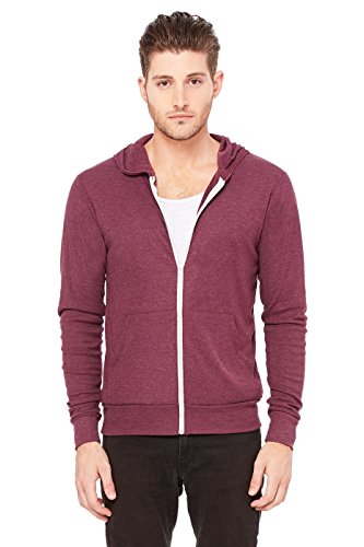 Bella + Canvas Unisex Triblend Full-Zip Lightweight Hoodie - MAROON TRIBLEND - M - (Style # 3939 - Original Label)