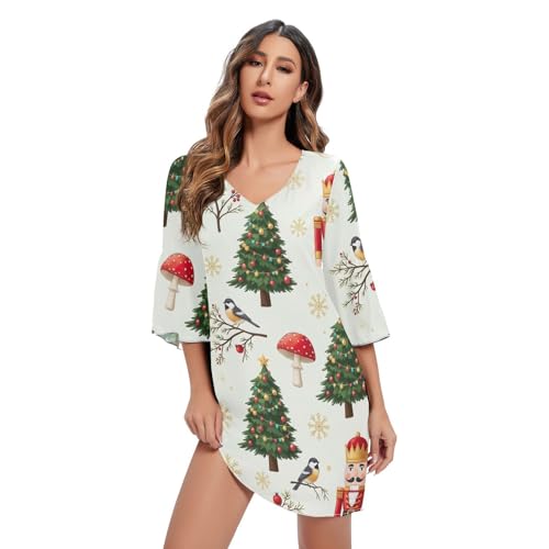 Robe de Noël Casse-Noisette beige col en V chic pour femme
