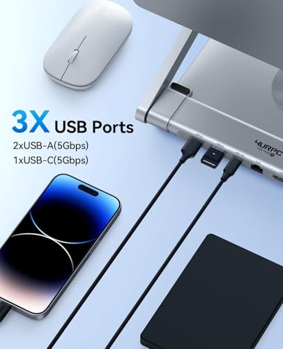 Image of 4URPC Laptop Docking Station Stand 4K@60Hz for MacBook Pro /Air M3 /M4, Dell /HP /Surface /Lenovo /Chromebook, Laptop USB Hub Stand with HDMI, 3 USB, Ethernet, PD 3.0, Adjustable Dock with 360 Rotate Base