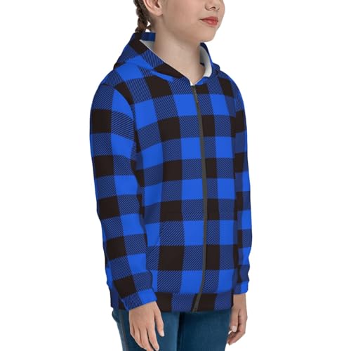 Buffalo Plaid Blue Black Kids Pullover Hoodies Boys Zip Up Sweatshirts Girls Athletic Clothes with Pocket4