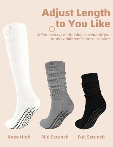 AURUZA Pilates Grip Yoga Socks for Women, Slouch Socks with Grip for Barre Workout Hospital Long Scrunch Slipper Socks2