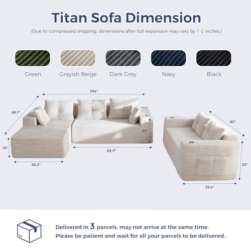 Image of MAXYOYO Modular Sectional Couch with L-Shape Chaise and Loveseat, Modern Boneless Couch for Living Room, Oversized Sofa with Deep Seat, No Assembly Required, Grayish Beige