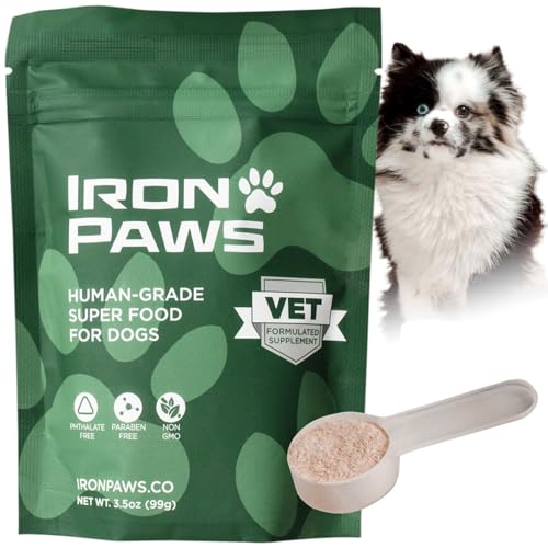 Iron Paws Human-Grade Superfood for Dogs, Premium Greens Powder Supplement for Dental & Teeth Health, Longevity, Hip & Joint, Gut Health, Allergies, Immune Support, Skin & Coat - 60 Scoops