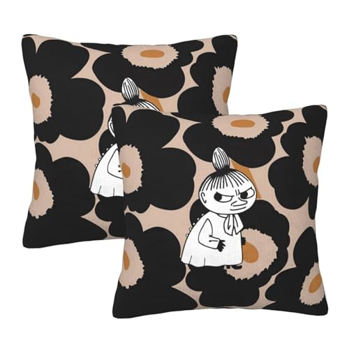 Asamike クッションカバー 45 × 45cm 2枚セット 北欧のおとぎ話 妖精 リトルミイ 可愛い ソファ背当て 装飾枕カバー 座布団カバー ピロケース 抱き枕カバー 柔らかい 手触り良く 洗える カジュアル 車 部屋 インテリア飾り CXA139
