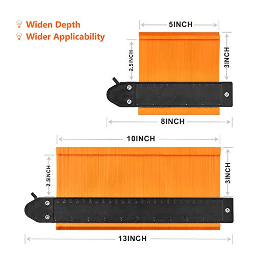 Contour Gauge Duplicator with Lock, GOXAWEE Widen Shape Duplication Gauge Tool 5”& 10”, 2 Pack Master Outline Measuring Plastic Ruler for Corners, Woodworking Templates, Tiles and Laminate (Orange) - Thumbnail 2
