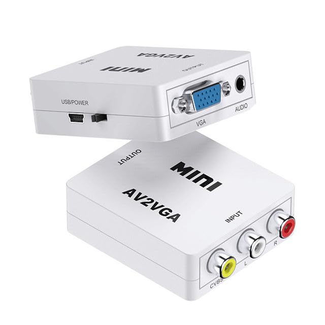 Image of FORIDA AV to VGA Adapter, RCA Composite to V GA Converter 1080P HD, Mini AV CVBS to VGA Video Adapter with 3.5mm Audio Jack, USB Powered for PC, Laptop, Monitor, Projector, STB, DVD