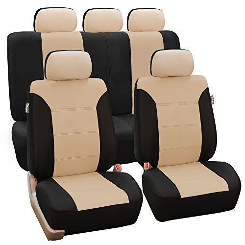 TLH Automotive Car Seat Covers Classic Khaki Seat Covers Full Set Beige Seat Covers Airbag Compatible and Split Rear Car Seat Cover Universal Fit Interior Accessories for Cars Trucks and SUV