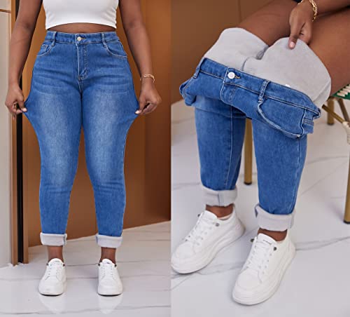 zsangbee Women's Plus Size Fleece Lined Jeans Winter Thermal Skinny Flannel Lined Denim Jean2
