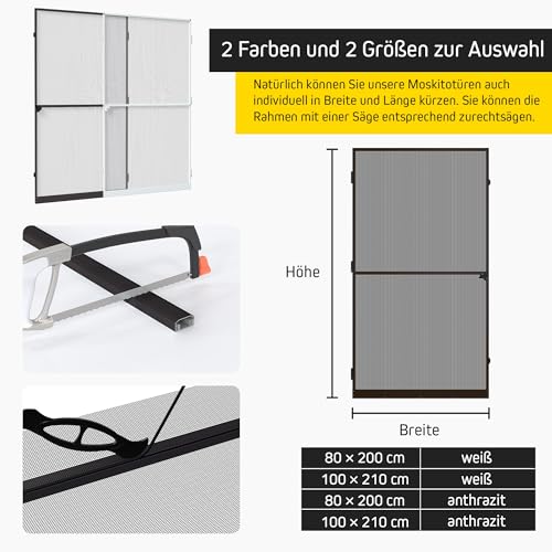 Jalousiescout ProtectLine Fliegengittertür zum Schutz vor Mücken, strapazierfähiges Fiberglas mit Aluminiumrahmen, einfache Installation, anpassbar an die Tür, 100 x 210 cm, Anthrazit