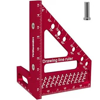 ViewReal Premium Carpenter Square Hole Scribing Ruler Woodworking Square 22.5-90 Degree Measuring Ruler with Angle Pin,Versatile Multi Angle Square for Woodworking, Engineering, and Construction