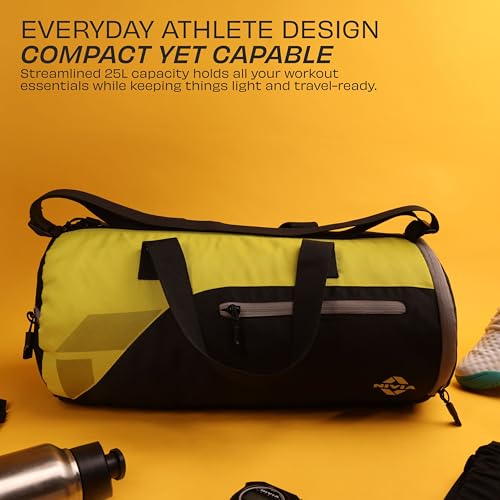 Image of Nivia Fuse Gym Duffle Bag for Men and Women, 25L Lightweight Training and Travel Bag with Shoe Compartment, Quick Access Pockets, and Adjustable Strap, Designed for Athletes, Travel (Black /Yellow)