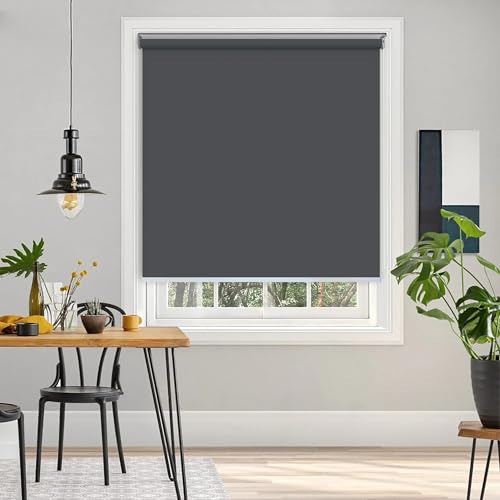 Image of 100% Blackout Roller Blinds for Windows 35 Inch W X 36 Inch L Roll-Up Shades Sun UV Protection for Home & Office, Gray| Customised Size | Heavy Duty in 38 MM Pole
