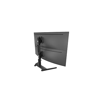 Atdec AWMS-2-BT75-FS-B Freestanding Dual Stack Heavy Monitor Desk Mount - Flat and Curved up to 49in - VESA 75x75, 100x100 - Tool-Free Adjustable Monitor Height, tilt, pan - Quick Display Release