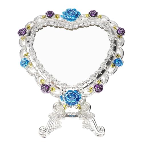 Espejo de maquillaje de mano con forma de corazón color plata