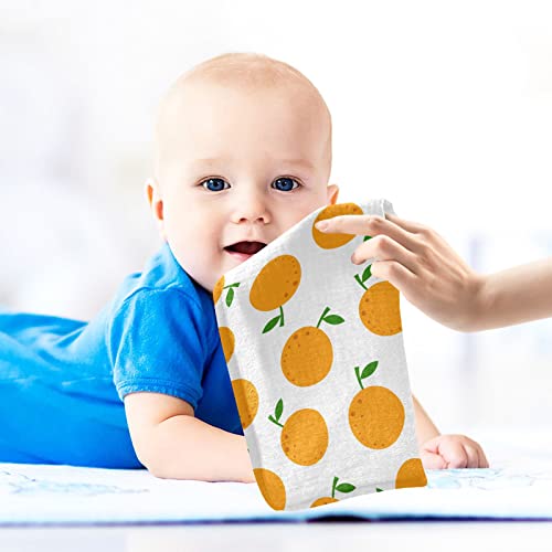 Image of vvfelixl Baby Washcloths Cotton Cartoon Oranges Baby Muslin Washcloths Soft Baby Face Towel for Newborn Infants Baby Wipes, 11.8 X 11.8 Inch, 3 Pack White