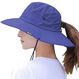Women's Summer Sun Hat Wide Brim UV UPF50 Protection Hats Foldable Packable Ponytail Bucket Cap for