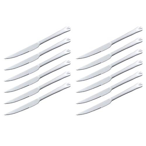 Tradineur - Pack de 12 Cuchillos Chuleteros de Acero Inoxidable, Cubiertos clásicos con Hoja de Sierra, Aptos para lavavajillas - 22,5 cm