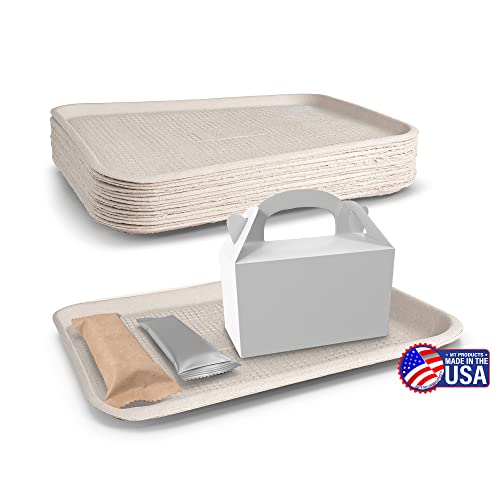 MT Products Cafeteria Food Tray White Rectangular Molded Fiber - Size of 12”x 16” (15 Pieces) Disposable Food Serving Trays Perfect for Schools and Restaurant - Made in The USA