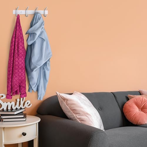 SAYONEYES White Coat Rack Wall Mount – 12 Inch Stainless Steel Hook Rail with 4 Heavy Duty Double Coat Hooks – Wall Mounted Coat Hanger for Entryway, Bathroom, Bedroom, Towel, Hat Organizer by SAYONEYES - Image 4