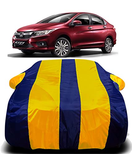 Image of Waterproof Car Cover Compatible for Honda City i-Dtec with Ultra Surface Body Protection (Yellow Stripes)
