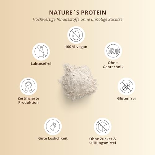 Nutri + Natures Protein Vanille 1000 g - natürliches Proteinpulver ohne Süßungsmittel Zucker & Milch - 83,1% Eiweiß pflanzliches Eiweißpulver 1 kg