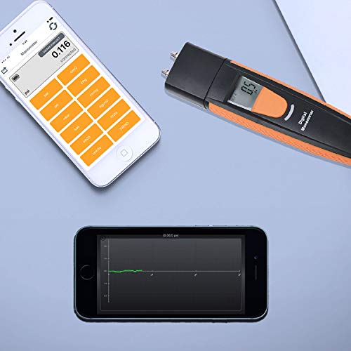 Bluetooth Digital Manometer, Dual Port Air Pressure Meter Pressure Gauge HVAC Gas Tester, Differential Pressure Manometer, Hti-Xintai