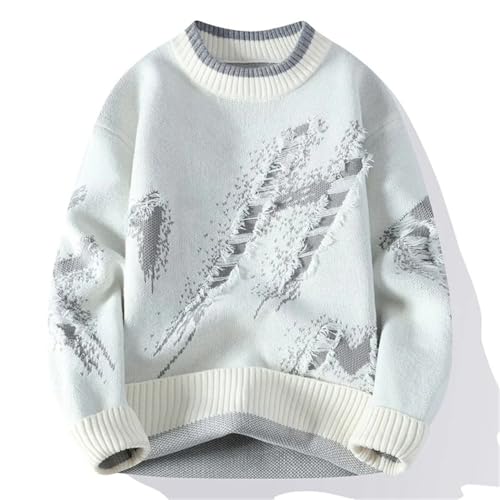 Men's Knit Pullover Patchwork O-Neck Sweater Casual Loose Streetwear Warm Winter Knitted Sweater