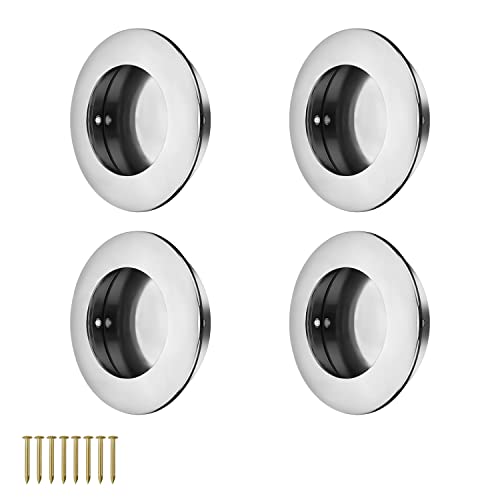 DIYCUT Poignées de Porte Coulissantes, 4 Pièces Poignées Coulissantes Rondes, Acier Inoxydable Poignee Porte Coulissante Encastrable Pour Placards, Tiroirs et Portes