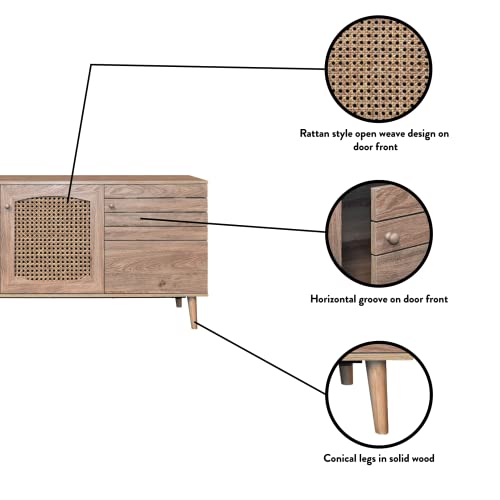 Dg Casa Sorico Coastal Living Room Entryway Table With Rattan Style Doors Kitchen Sideboard Buffet Storage Cabinet, Adjustable Shelf, Oak, 63" #TOP7