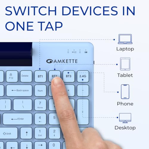 Image of Amkette Optimus 2 Multi-Device Wireless Keyboard /Bluetooth Keyboard, Connect 4 Devices, Professional Grade-Low-Profile Keys, Rechargeable USB-C, Built-in Device Dock, Windows /macOS /Android /iOS
