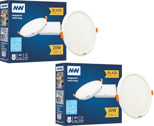 Image of NW 20W Blaze Round LED Panel Light | Conceal False Ceiling Lights | Down Light | Light Color- Natural White (Pack of 2)