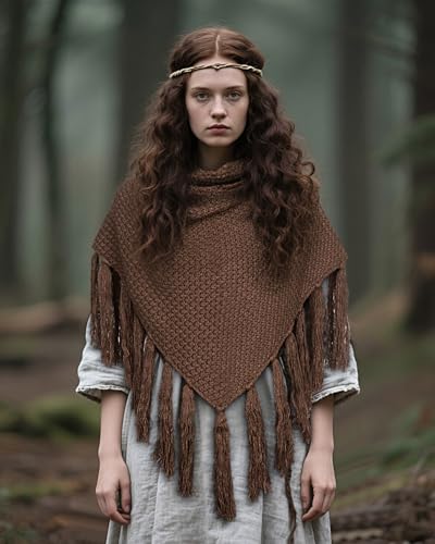 Joukavor Renaissance Knitted Triangle Shawl Wrap with Fringe Versatile Cover up3