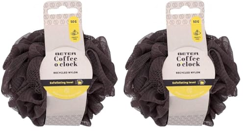 Beter- Spugna da bagno per il corpo, spugna a rete esfoliante. Collezione Coffee O'clock (Confezione da 2)
