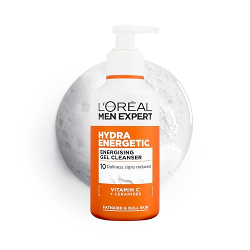 L'Oréal Men Expert Hydra Energetic Energising Gel Cleanser. Fights Fatigue Signs, Revitalizes, and Deeply Cleanses with a Gentle Foam. Vitamin C Brightens, Combats Dullness, 260ml.
