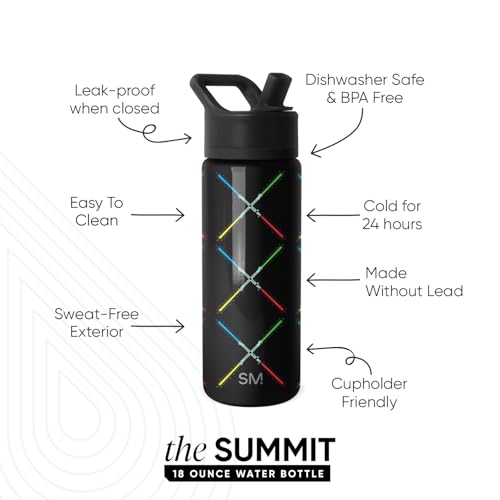 Image of Simple Modern Kids Summit Water Bottle with Straw Lid | Star Wars 18oz Stainless Steel Cup Insulated Tumbler for Boys, Girls, School | Star Wars Saber Argyle