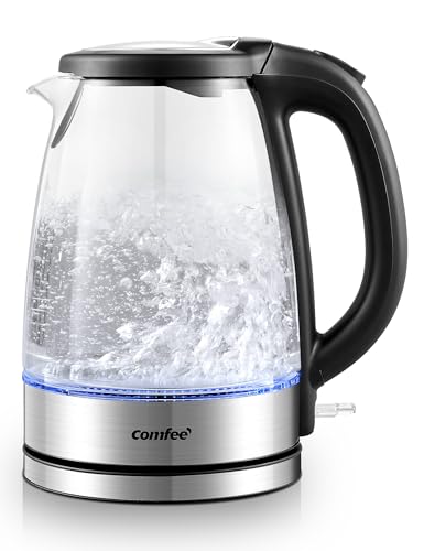 Comfee - Bouilloire électrique, 1,7 L 1500 W, chauffe-eau, couvercle amovible pour un nettoyage facile, arrêt automatique, protection contre l’ébullition à sec, base pivotante à 360°, sans BPA