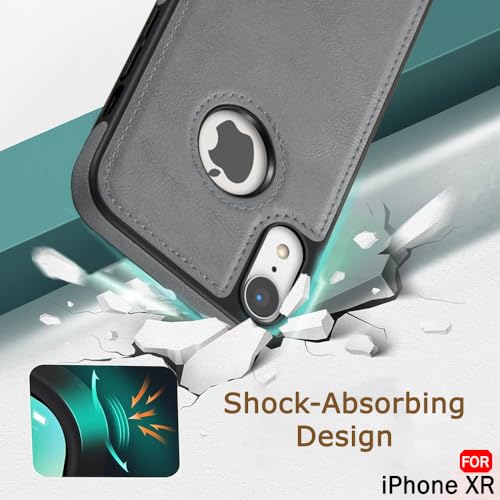 Image of TheGiftKart Genuine Leather Finish iPhone XR Back Cover Case | Shockproof Design | Raised Edges for Camera & Screen Protection | Stunning Minimalist Design Back Case Cover for iPhone XR (Grey)
