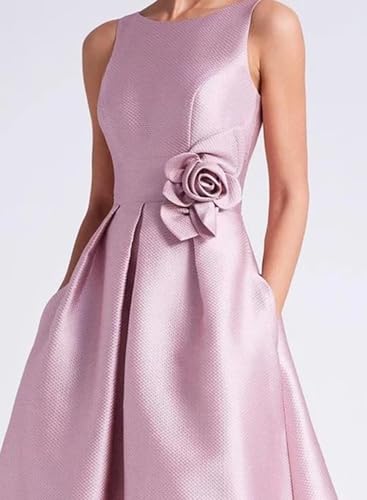 Satin Hi-Low Mother of The Bride Dresses Crew Neck Formal Dress A Line Elegance Wedding Guest Dress with Pockets4