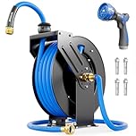 SPECILITE Retractable Hose Reel with 5/8'' Hot/Cold Garden Water Pipe 50ft, -50℉ -190℉, Heavy Duty Metal Wall Mount Spool, with 6ft Lead Hoses, Sprayer Nozzle, 3/4'' Brass Fittings for Garage, Yard