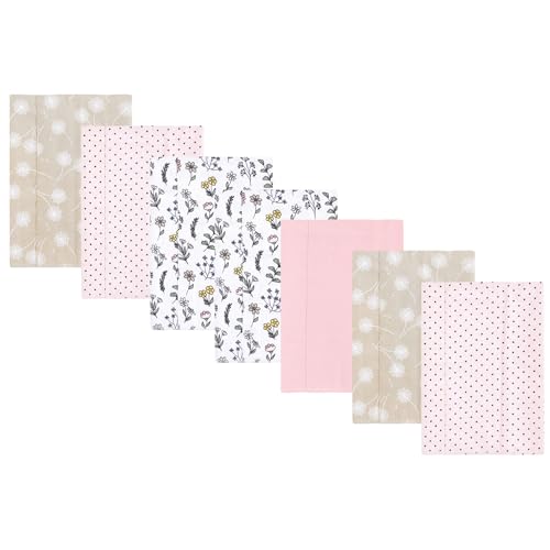 Image of Luvable Friends Hudson Baby Flannel Burp Cloths 7pk, Pink Dandelion