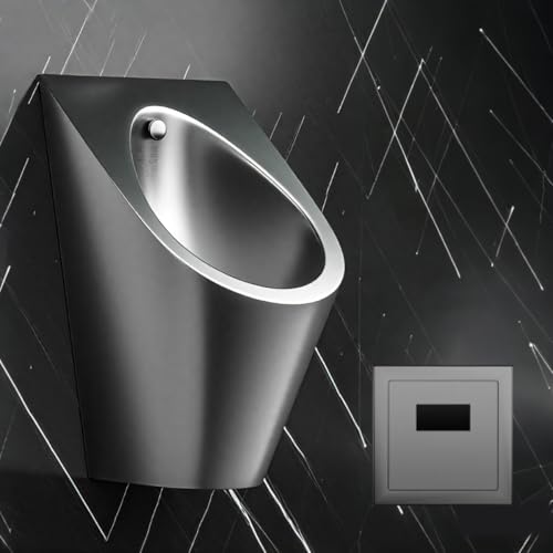 Wall-Mounted Automatic Sensor Urinal for Men, Made of 304 Stainless Steel, Stylish Appearance, Suitable for All Kinds of Commercial Spaces Black