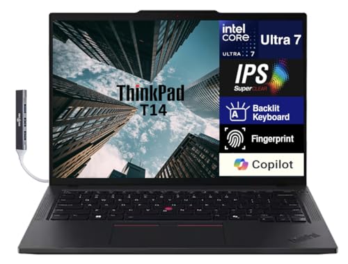 Lenovo ThinkPad T14 Business Laptop 14.0' WUXGA (Intel Ultra 7-255U, 32GB DDR5, 256GB PCIe SSD, Intel Graphics, Win 11 Pro) w/DKZ USB Port Expander