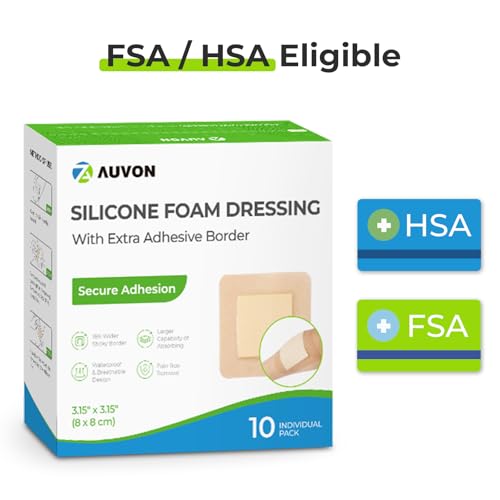 image for AUVON Silicone Foam Dressing with Large Adhesive Border, 3